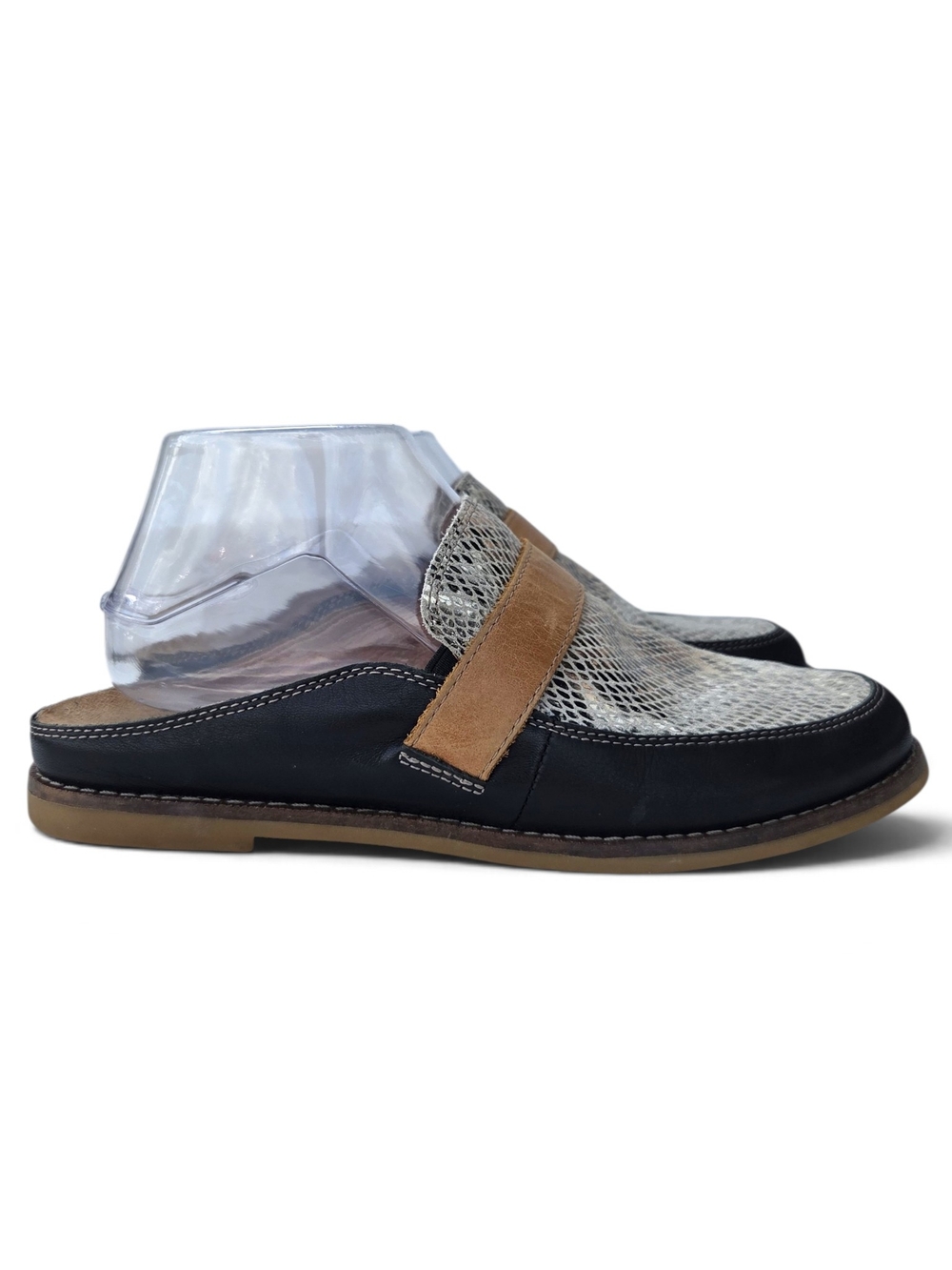 Taos Footwear Royal ROY-14015 Leather Snakeskin Embossed Mules Shoes Black Sz 9 - Picture 4 of 13